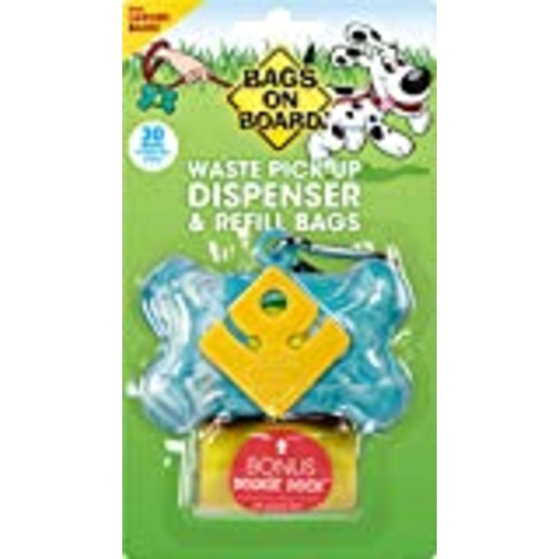 Bags on Board Dog Waste Bag Bone Dispenser with 30ct Refill Blue