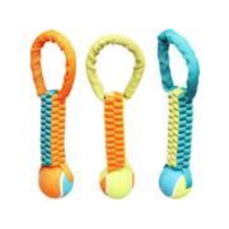 Boss Pet Chomper Tennis Ball Braided Rope Tug 12in Assorted