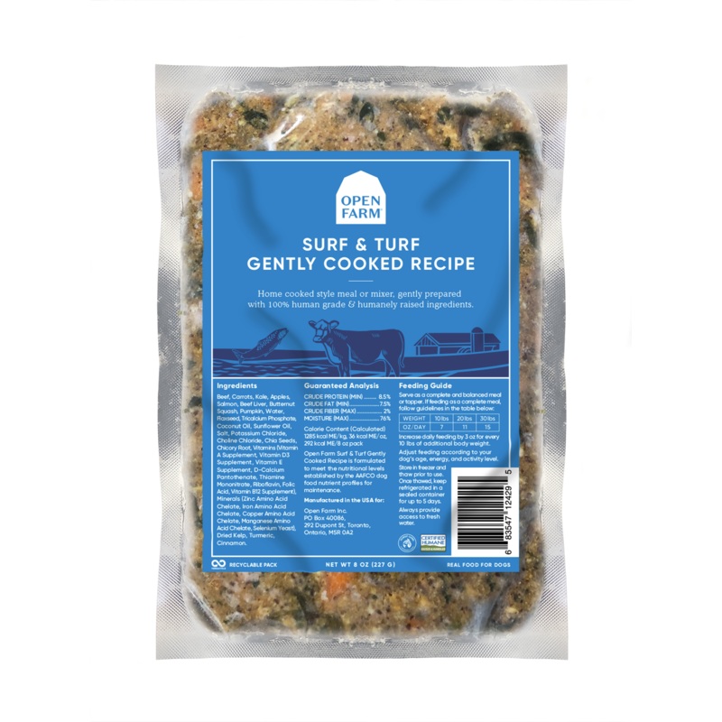 Open Farm Frozen Gently Cooked Dog Food Surf & Turf  Recipe 8oz