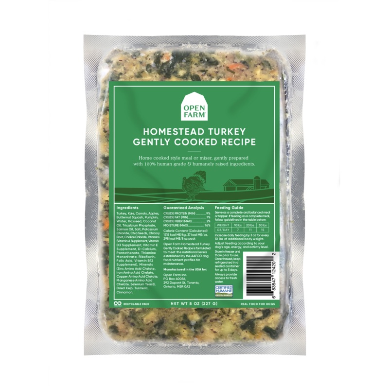 Open Farm Frozen Gently Cooked Dog Food Turkey Recipe 8oz