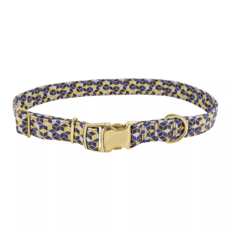 Coastal Accent Metallic 5/8in Wide 8-12in Adjustable Dog Collar Blue Diamonds