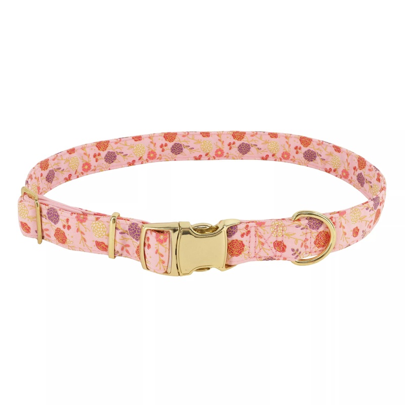Coastal Accent Metallic 5/8in Wide 8-12in Adjustable Dog Collar Pink Flowers
