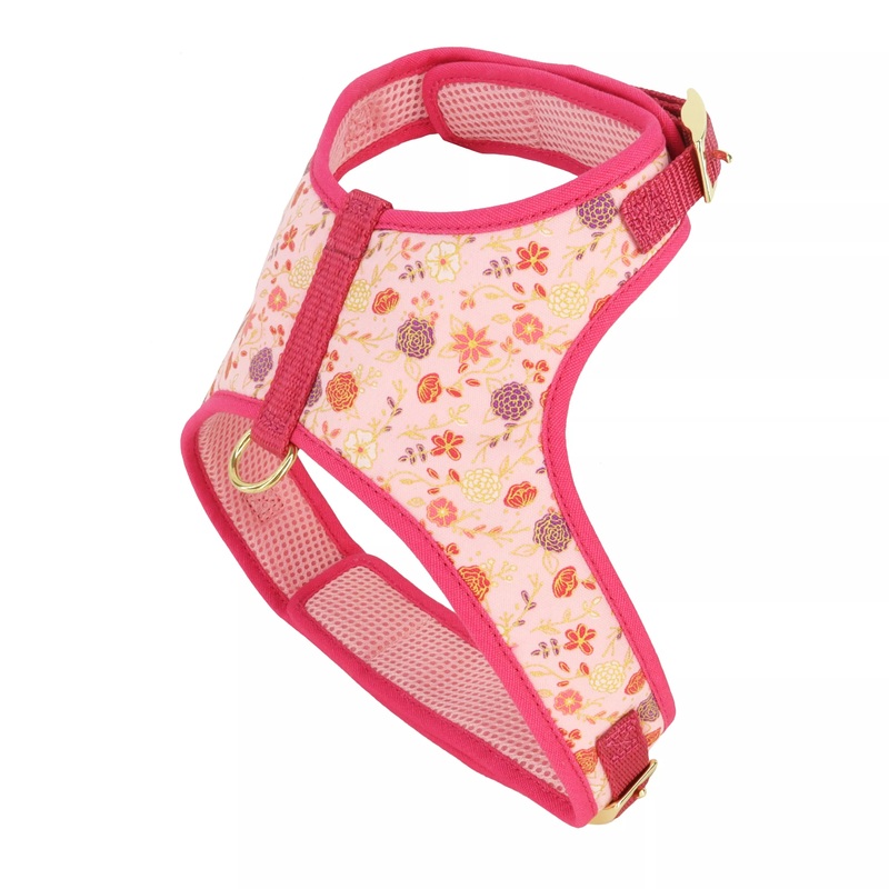 Coastal Accent Metallic Adjustable 5/8in Wide 14-16in Dog Harness Pink Flower