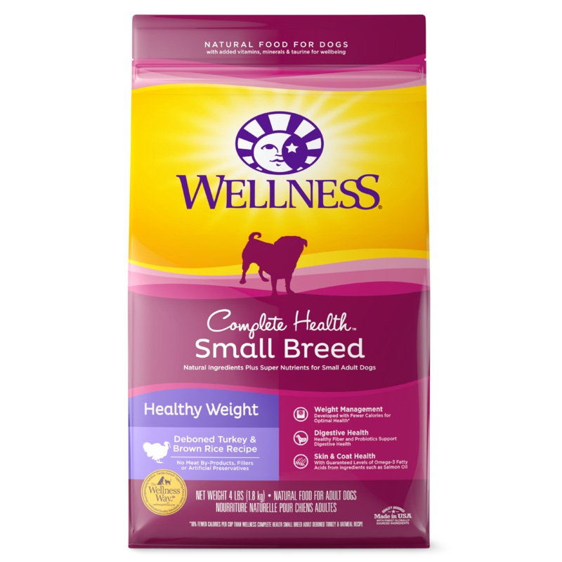 Wellness Complete Health Natural Dry Small Breed Healthy Weight Dog Food Turkey & Rice 4lb Bag