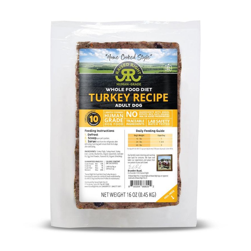 Raised Right Turkey Recipe Frozen Dog Food 1lb