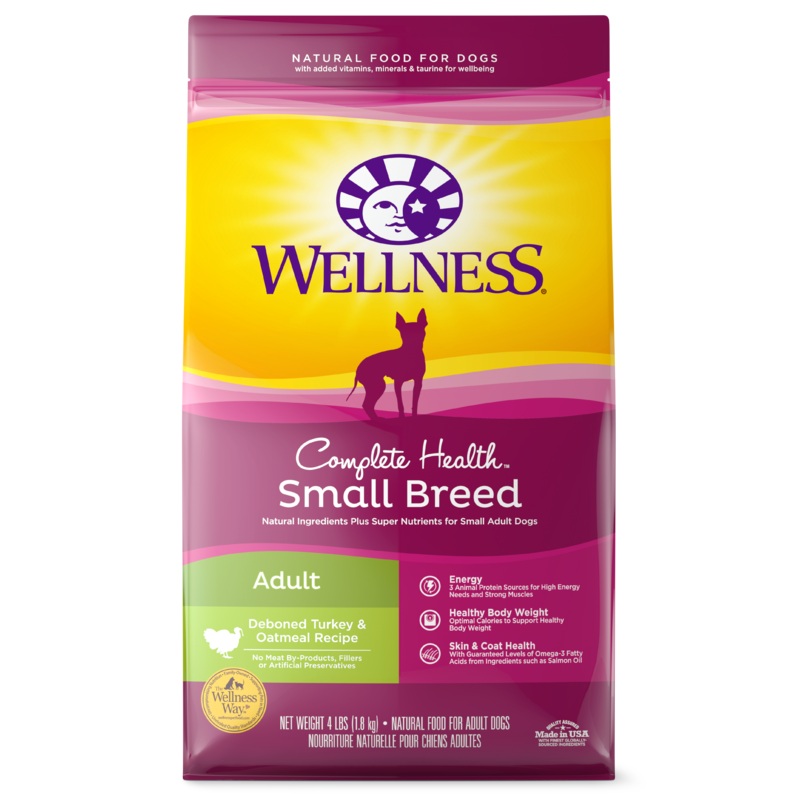 Wellness Complete Health Natural Dry Small Breed Dog Food Turkey & Oatmeal 4lb Bag