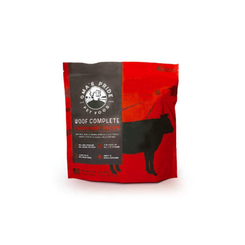 Oma's Pride Raw Frozen Dog Food | Woof Complete Patties Beef Recipe 3 lb