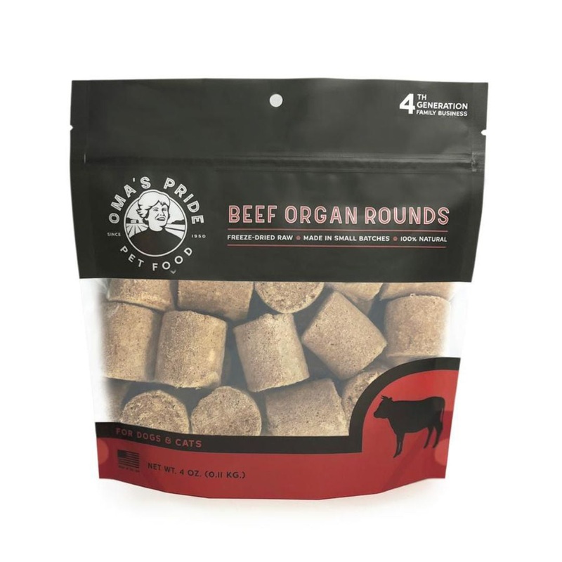 Omas Pride Dog Cat Freeze Dried Beef Organ Rounds 4 oz
