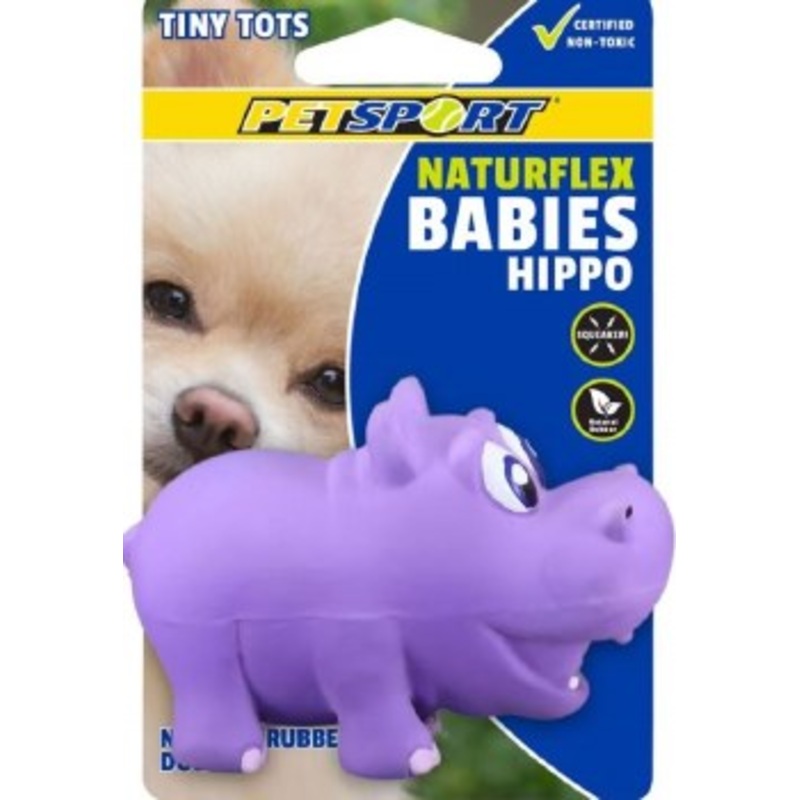 Petsport Naturflex Babies Hippo, Natural Latex, Squeaker Inside, Dog Toy, 3.5 inch