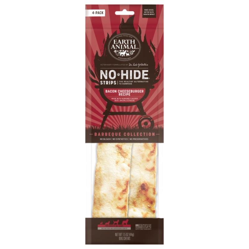 Earth Animal Dog NoHide Strips BBQ Bacon Cheeseburger 4 pk
