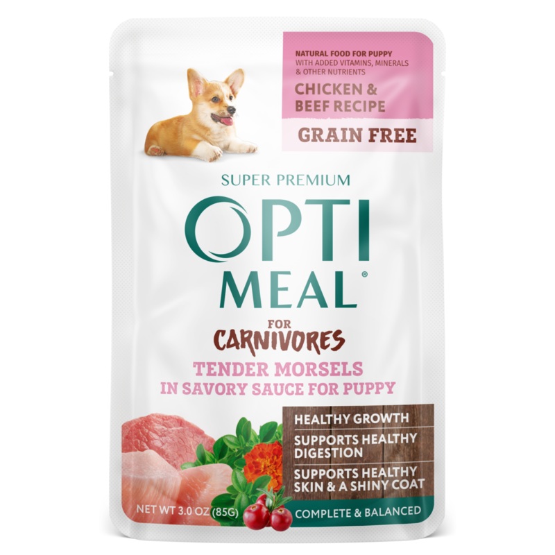 Optimeal Tender Morsels 3oz Grain Free Dog Pouch Chicken Beef Puppy