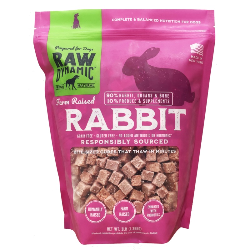Raw Dynamic Frozen Raw Dog Food Farm Raised Rabbit Cubes 3 lb