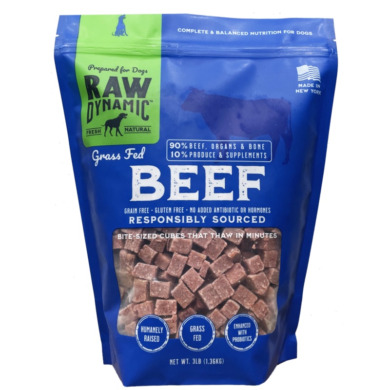 Raw Dynamic Frozen Raw Dog Food Free Range Beef Cubes 3 lb
