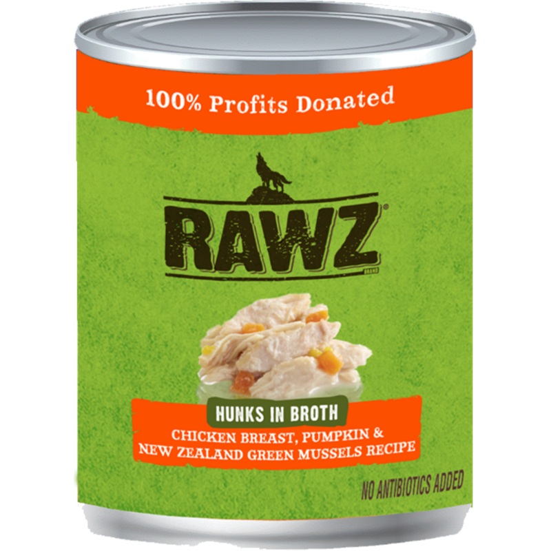 Rawz Hunks in Broth Chicken, Pumpkin, New Zealand Green Mussel Dog Food 10oz