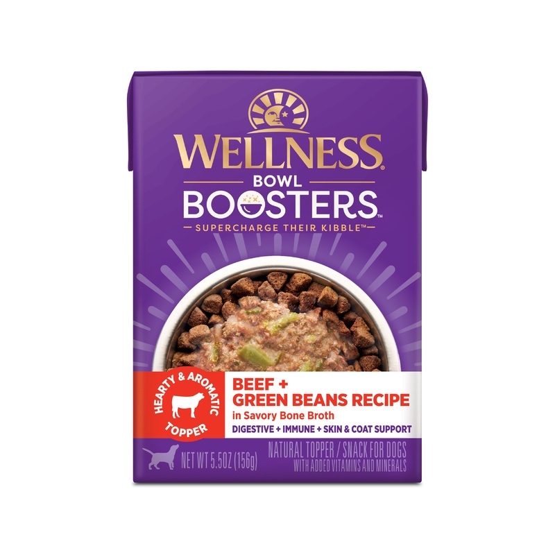 Wellness Bowl Boosters Hearty Toppers Beef & Green Beans Recipe in Savory Bone Broth Dog Food Toppers 5.5oz Pouch