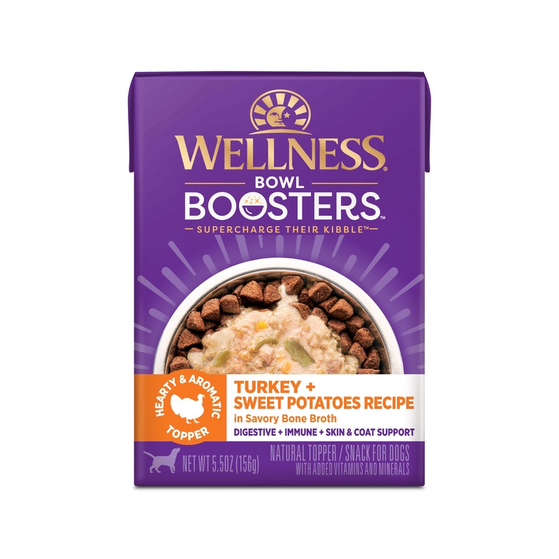 Wellness Bowl Boosters Hearty Toppers Turkey & Sweet Potatoes Recipe in Savory Bone Broth Dog Food Toppers 5.5oz Pouch