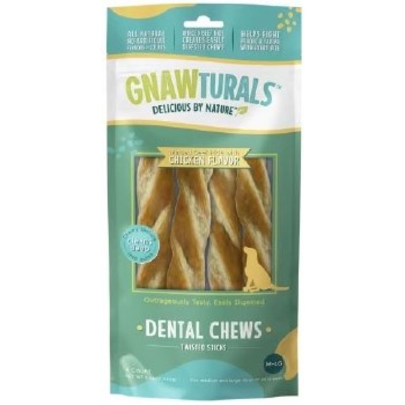 Gnawturals Dental Chews Twisted Stick Dog Dental Chew Chicken Large 4ct