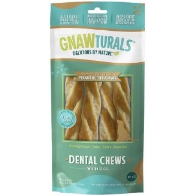 Gnawturals Dental Chews Twisted Stick Peanut Butter Large 4ct