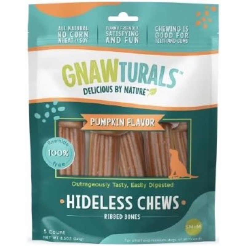 Gnawturals Hideless Chews Ribbed Bone Pumpkin Medium 5ct