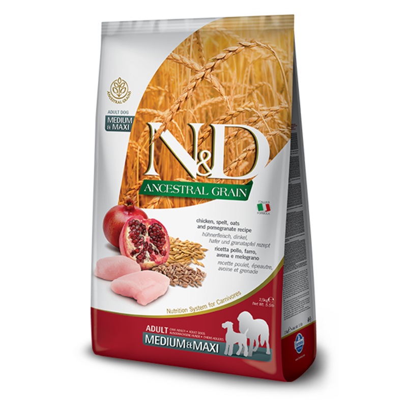 Farmina N&D Ancestral Grain Chicken & Pomegranate Medium Maxi Adult Dog Food 5.5lb
