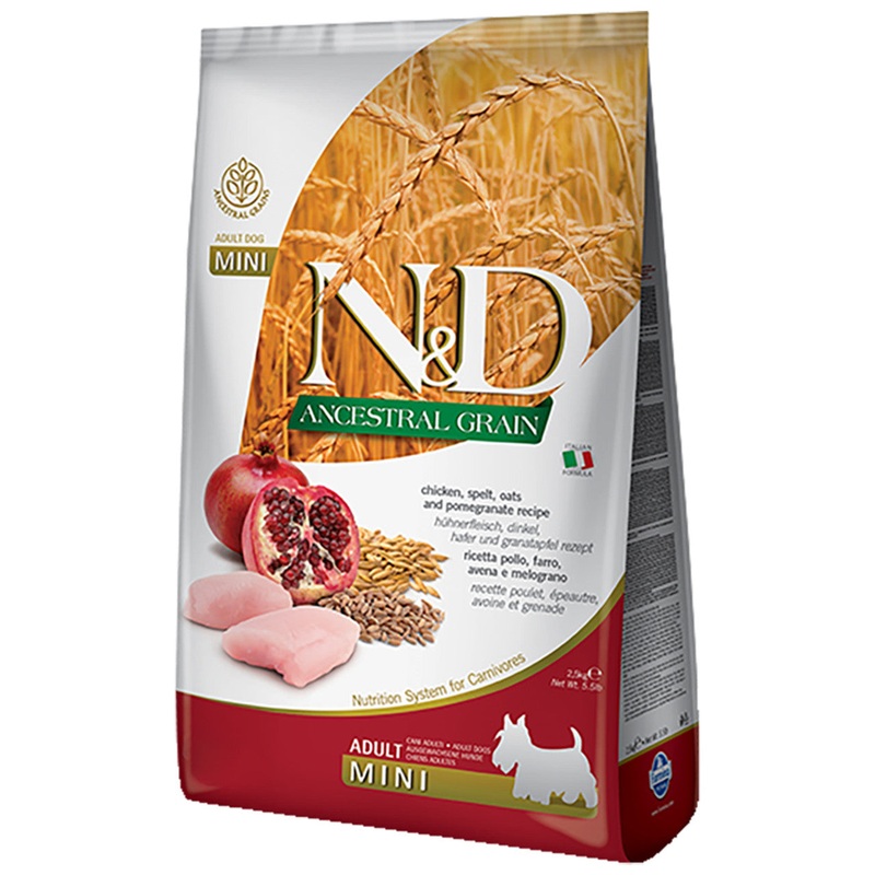 Farmina N&D Ancestral Grain Chicken, Spelt, Oats & Pomegranate Recipe Adult Mini Kibble Dry Dog Food 5.5lb