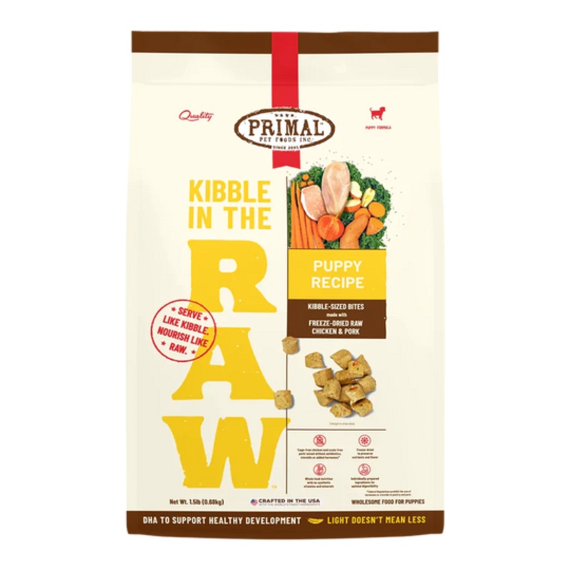 Primal Kibble in the Raw Freeze Dried Puppy Dog Food Chicken Pork Formula, 9lb Bag