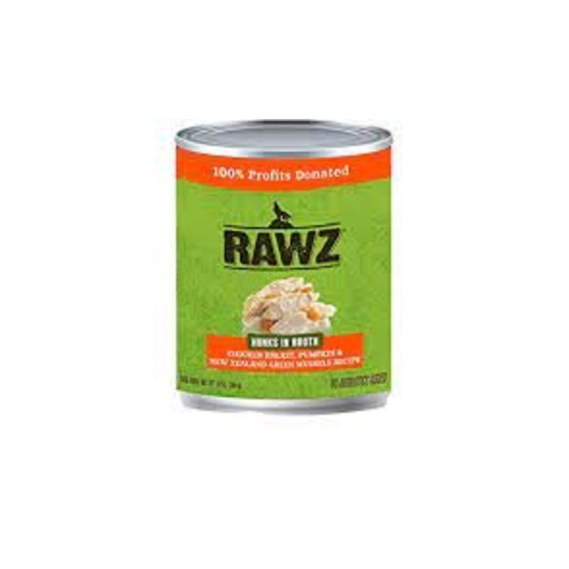 Rawz Hunks in Broth for Dogs -Chicken,New Zeal Green Mussels 14oz