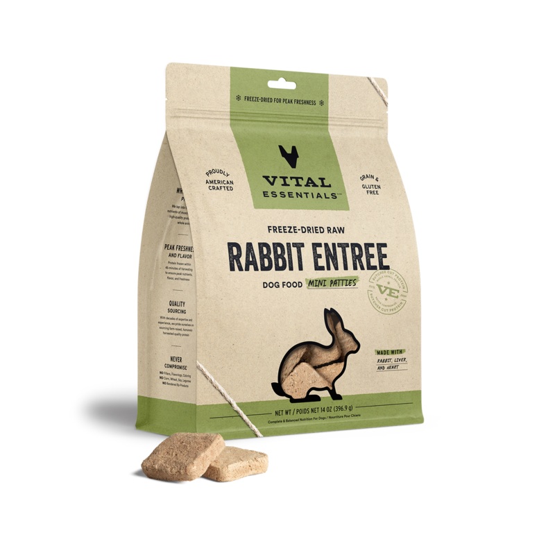 Vital Essentials Freeze-Dried Raw Entree Dog Food Mini Patties Rabbit 14oz