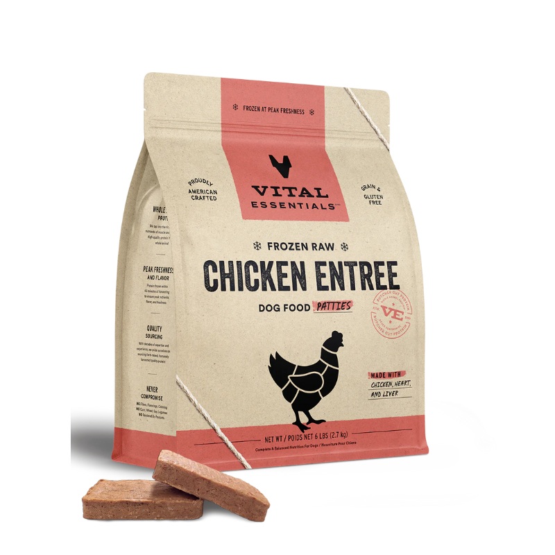 Vital Essentials Raw Frozen Patties Chicken Dog Food 6lb