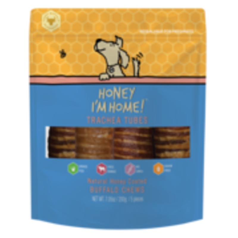 Honey I'm Home Trachea Tubes Natural Honey Coated Buffalo Chews 5pc