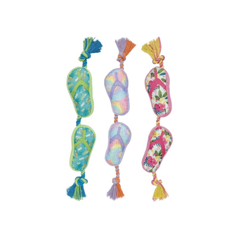 Multipet Plush Dog Toy Margaritaville Flip Flop Ropes 18in Assorted