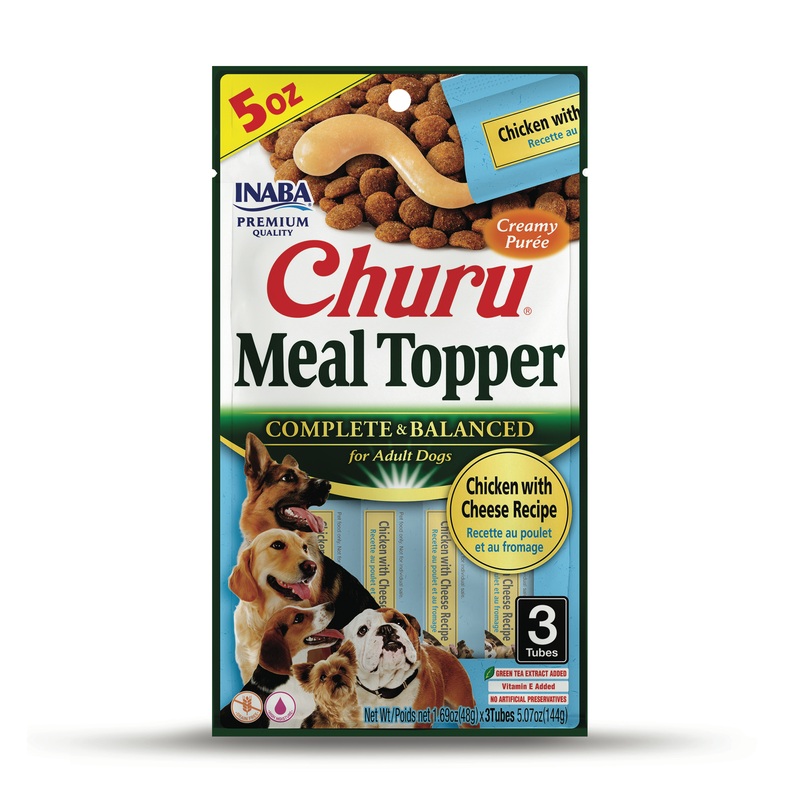 INABA Churu Pure Dog Food Toppers, 1.69 Ounce Tube, 3 Tubes, Chicken with Cheese Recipe