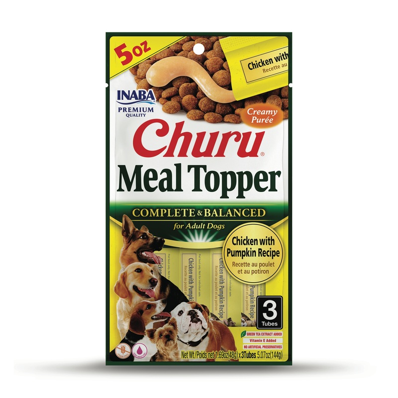 INABA Churu Pure Dog Food Toppers, 1.69 Ounce Tube, 3 Tubes, Chicken with Pumpkin