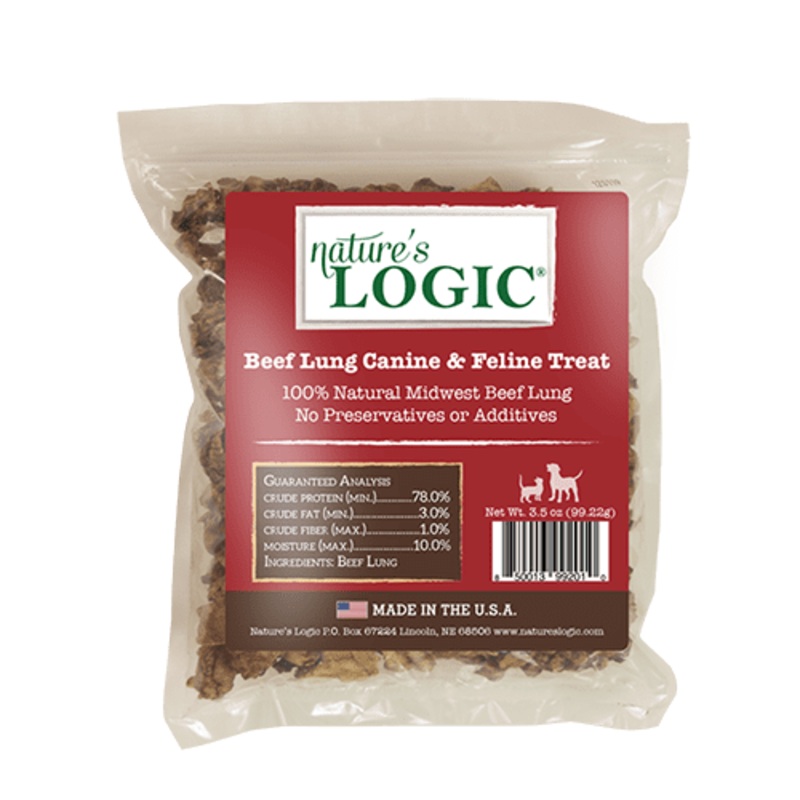 Nature's Logic Beef Lung Dog and Cat Treat, 3.5oz Bag