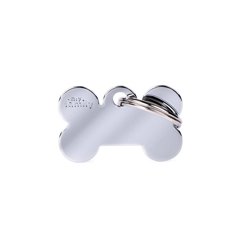 My Family ID Basic Small Bone ID Tag in Chrome-Plated Brass