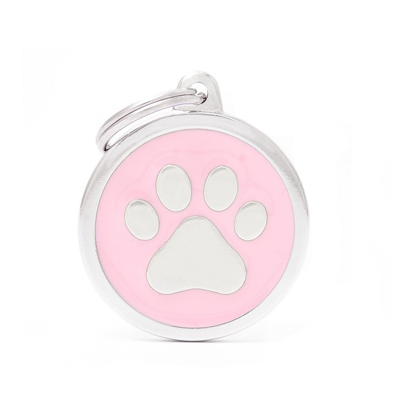 My Family ID Big Pink Circle Paw Tag