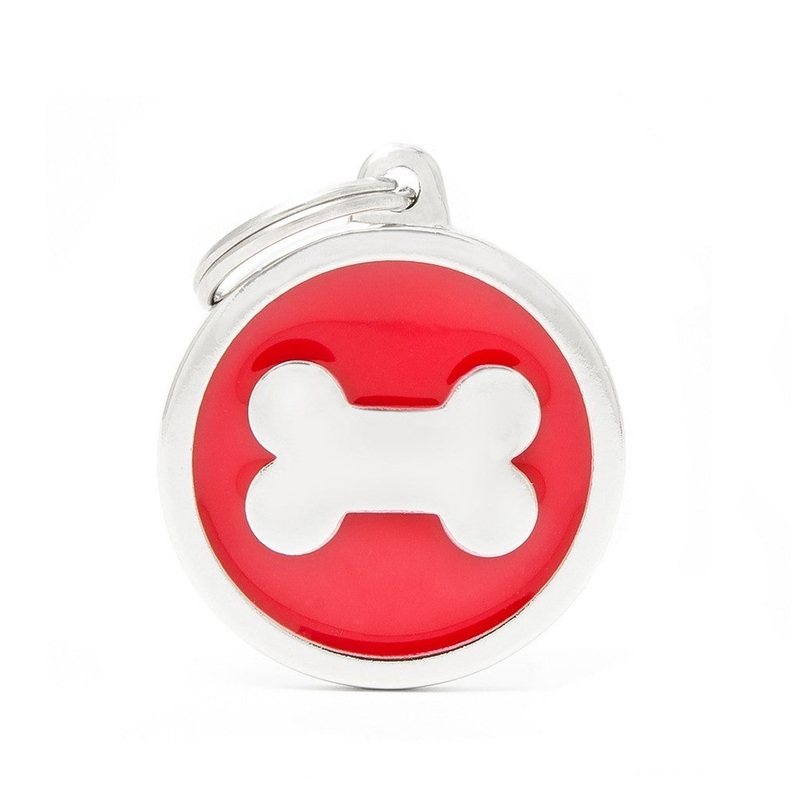 My Family ID Big Red Circle Bone Tag