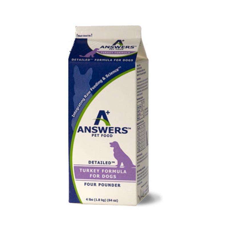 Answers Frozen Detailed Turkey Dog Food 4lb