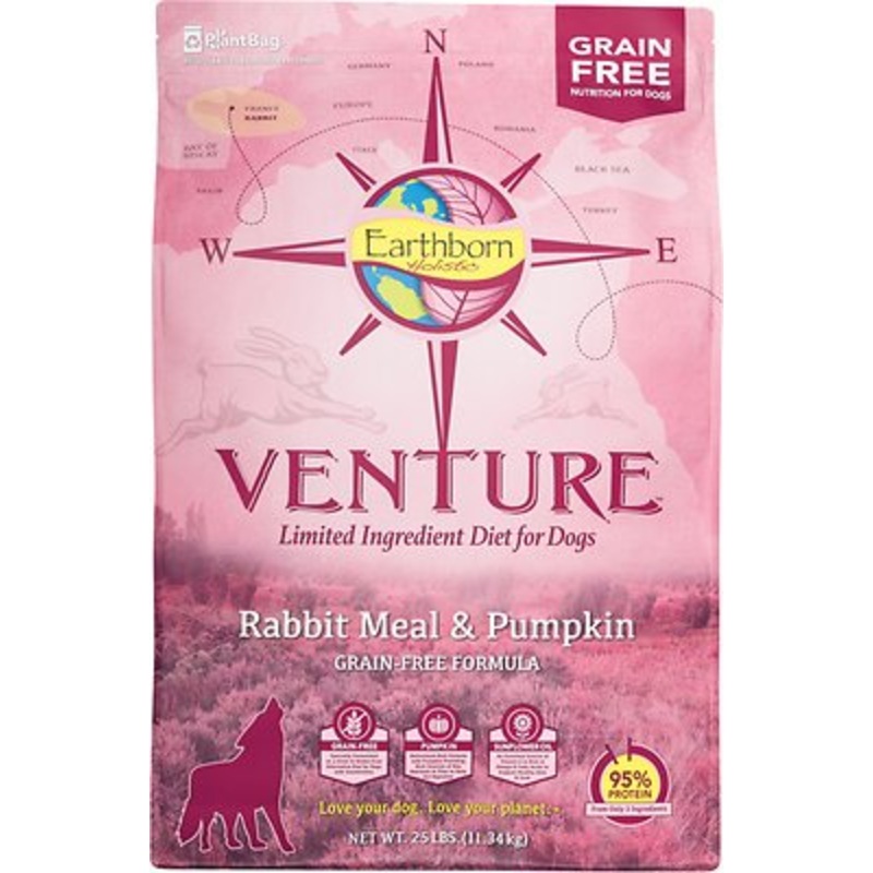 Earthborn Holistic Venture Grain-Free Limited Ingredients Rabbit & Pumpkin Dry Dog Food  25 lb