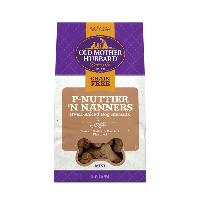 Old Mother Hubbard Grain Free Crunchy P-Nuttier 'N Nanners in Peanut Butter and Banana Flavor Biscuits Mini Oven Baked Dog Treats  16oz