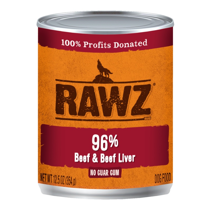 Rawz Canned Dog Food 12.5 oz Pate 96%  Beef and Liver