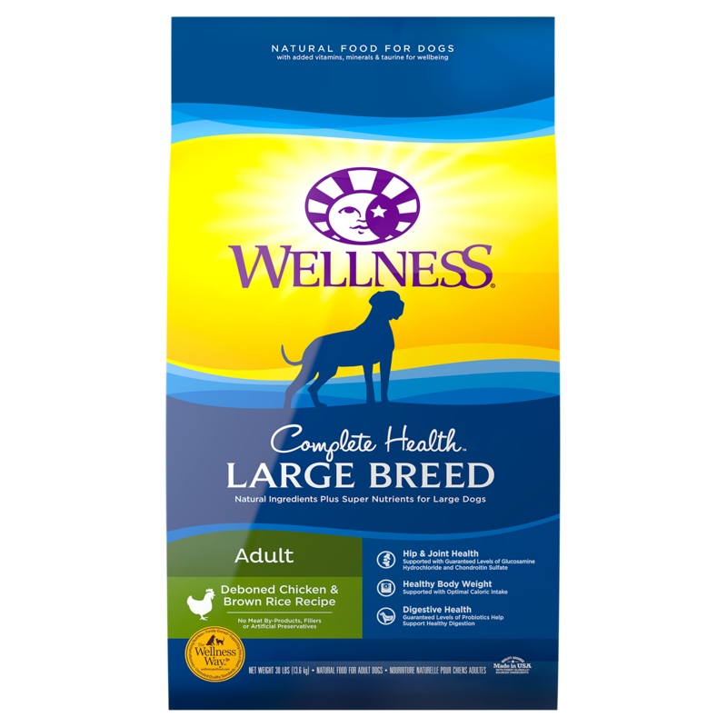 Wellness Complete Health Natural Dry Large Breed Dog Food Chicken & Rice 30lb Bag