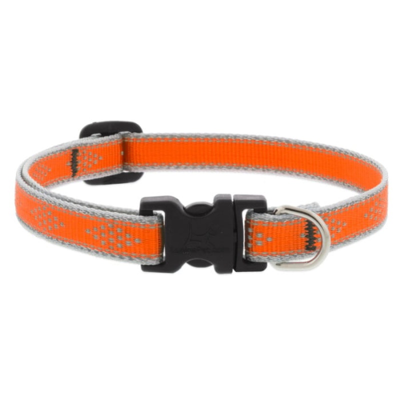 Lupine Pet Dog  1/2 In Wide 10-16 In Adjustable Collar Reflective Highlights Blaze Orange Diamond
