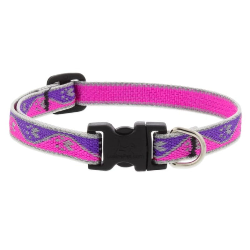 Lupine Pet Dog  1/2 In Wide 10-16 In Adjustable Collar Reflective Highlights Pink Paws