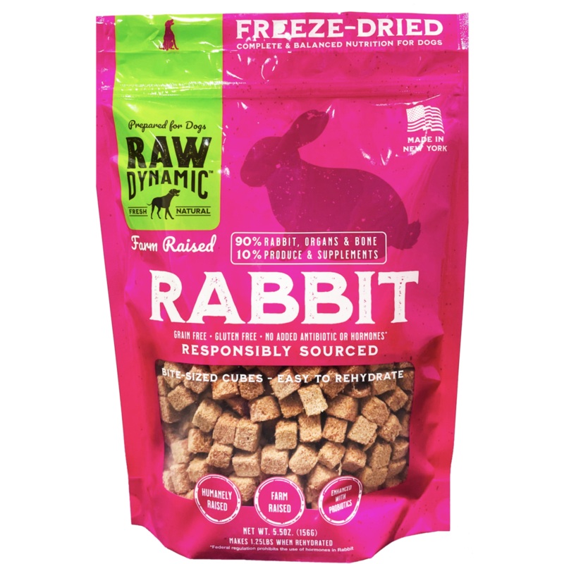 Raw Dynamic Freeze Dried Dog Food Farm Raised Rabbit Cubes 14 oz