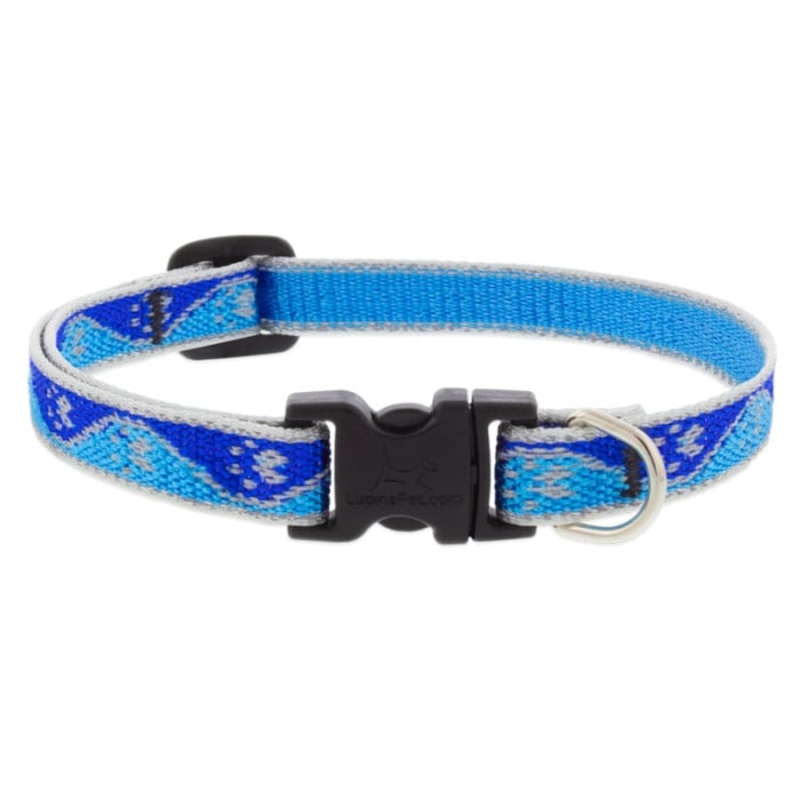 Lupine Pet  Dog 1/2 In Wide 8-12 In Adjustable Collar Reflective Highlights Blue Paws