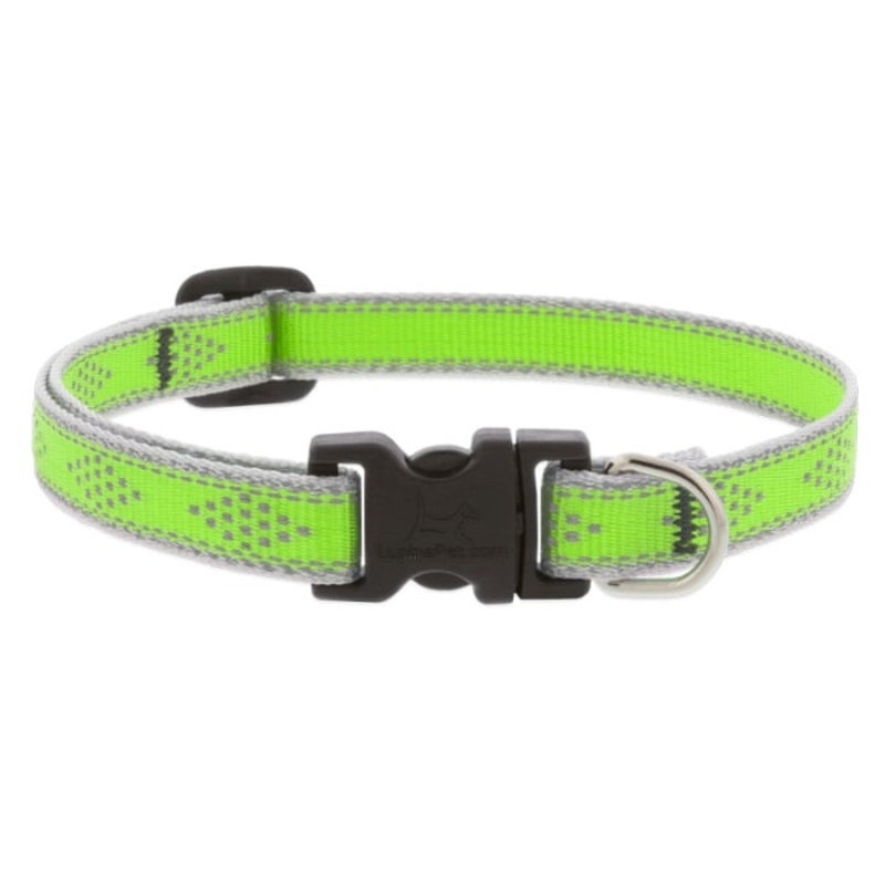 Lupine Pet  Dog 1/2 In Wide 8-12 In Adjustable Collar Reflective Highlights Green Diamonds