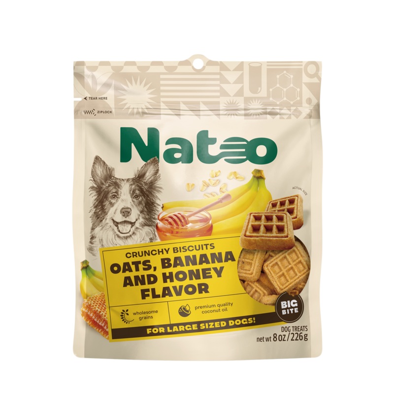 Natoo Crunchy Biscuits Oats, Banana and Honey Flavor Big Bite 8oz
