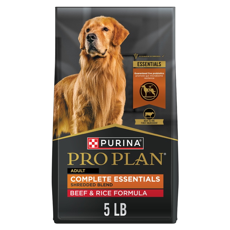 Purina Pro Plan Complete Essentials Shredded Blend Beef and Rice Dog Food 5lb Bag