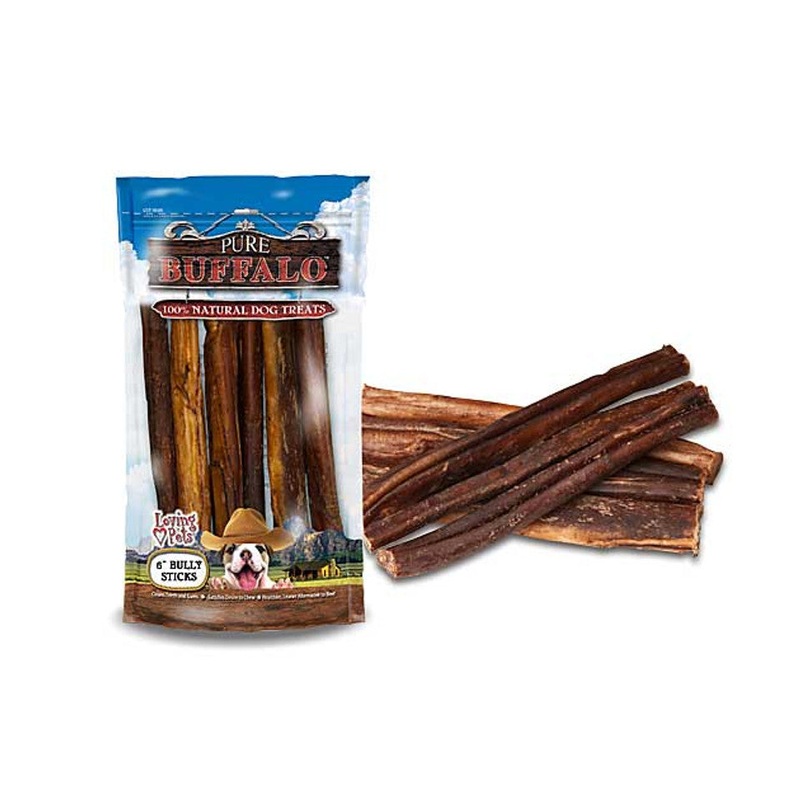 Loving Pets Dog Treat Pure Buffalo 6in 6pk Bully Sticks for Dogs